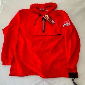 Marlboro Red Raincoat with Hood and Drawstring